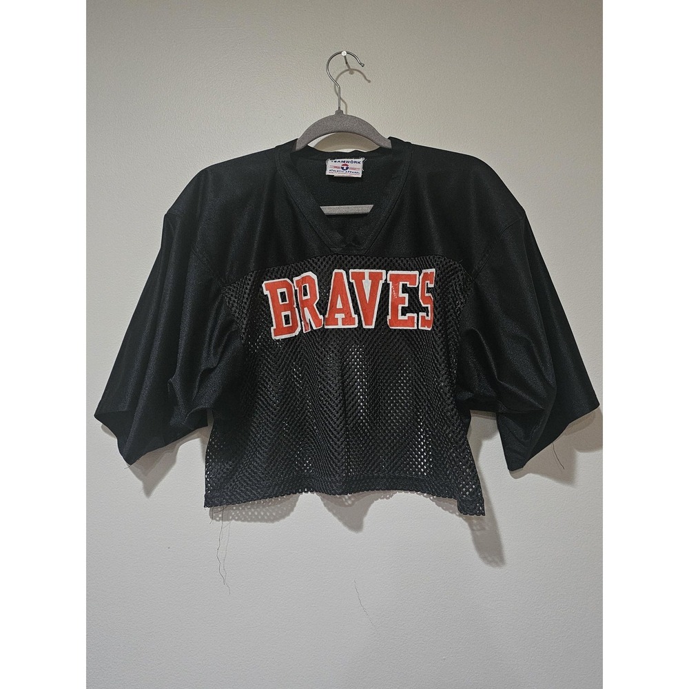 Vintage Teamwork Shirt Mens Medium Black Braves Mesh Football Crop Jersey USA